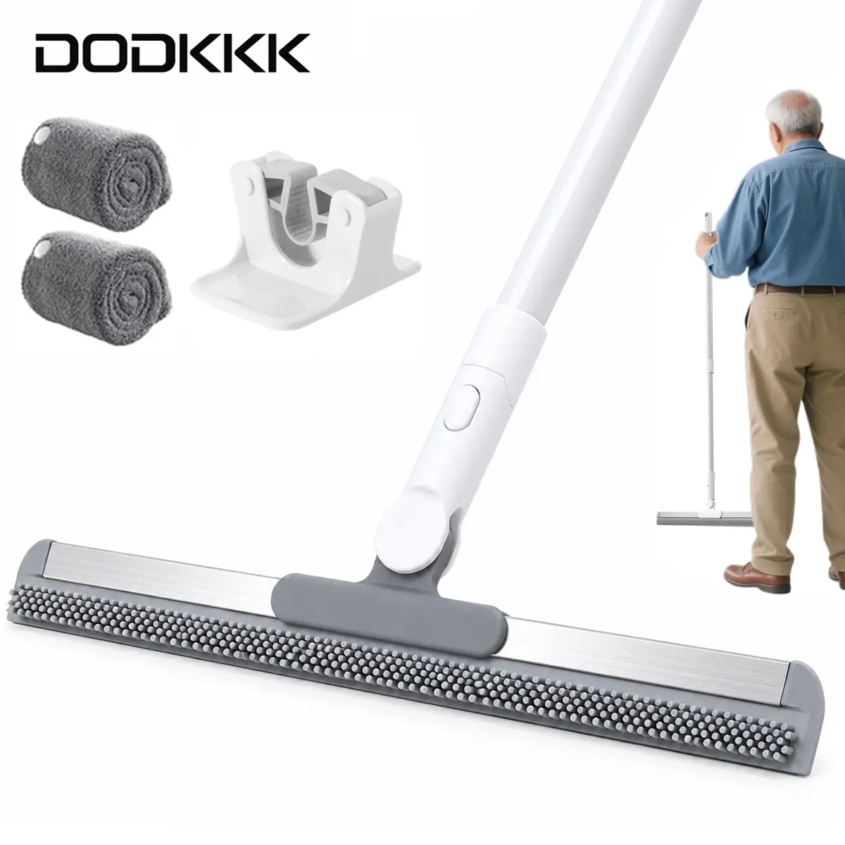 DODKKK Wet & Dry Floor Squeegee Mop, Silicone Scraper, 180° Swivel Head, Reusable Microfiber Pad for Home Floor Cleaning
