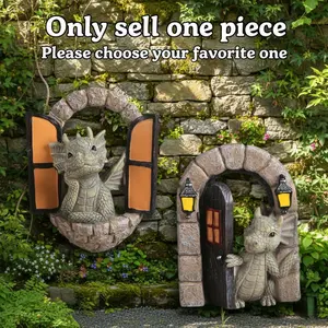 1pcs Resin Dragon Ornament, Night Glow Opening Dragon Decor, Garden Fence Wall Decoration, Wedding Party Gift, Outdoor Photography Prop