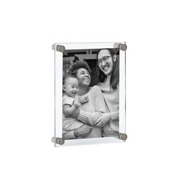 Azar Displays Floating Acrylic Wall Frame with Silver Stand Off Caps: 8.5" x 14" Graphic Size, Overall Frame Size: 12.5" x 18", Clear