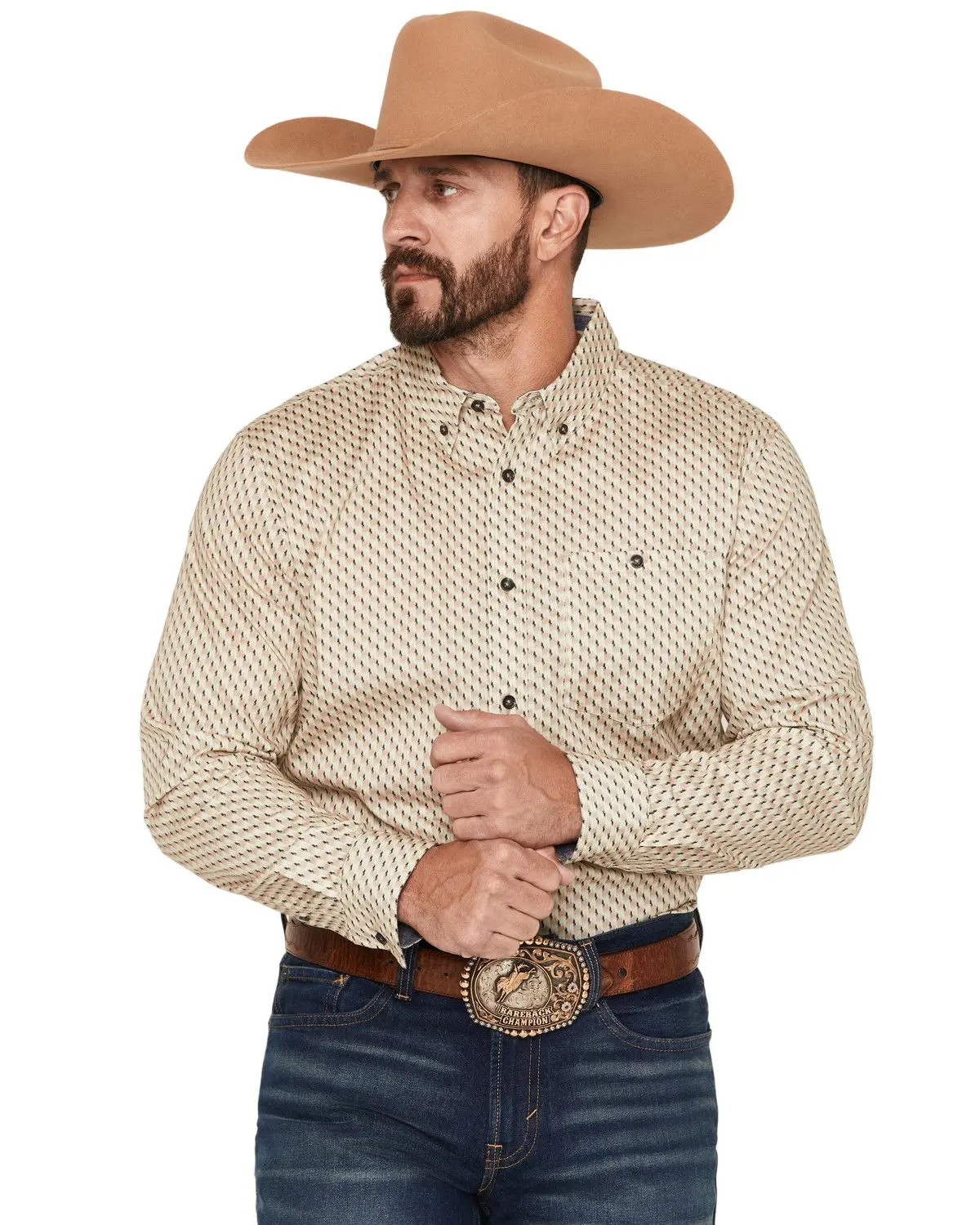 Rank 45 Men's 45&Reg; Men'S Rowdy Geo Print Long Sleeve Button-Down Stretch - Rmfa26w9-Tan