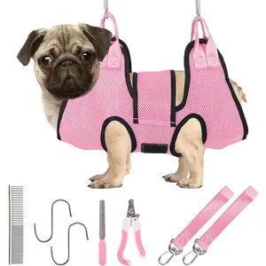Dog Grooming Hammock, Pet Grooming Hammock for Cats & Dogs with Security Strap, Dog Sling for Nail Trimming with Nail Clippers/Trimmer, Nail File, Pet Comb(Pink S)