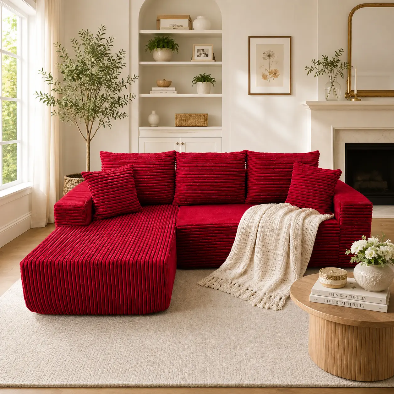 96" Crimson Red L Shaped Sectional Sofa for Living Room, Pink, Oversized Modular Couch with Deep Seats,Oversized Modular Chenille Couch with Deep Seats, Soft Plush Upholstered Sofa with Chaise, Flexible Combination, No Assembly Required