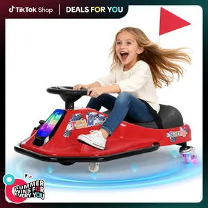 [24V Wiggle Car] PHIVILLA Home 24V Electric Drift Car for Kids, 360° Rotating Ride On, Go Kart with 9.3 MPH Max, Light-Up Rear Wheels, Bluetooth Music, Safety Harness, Flashing Front Lights, Ages 3+, Slow Start,SummerVibes