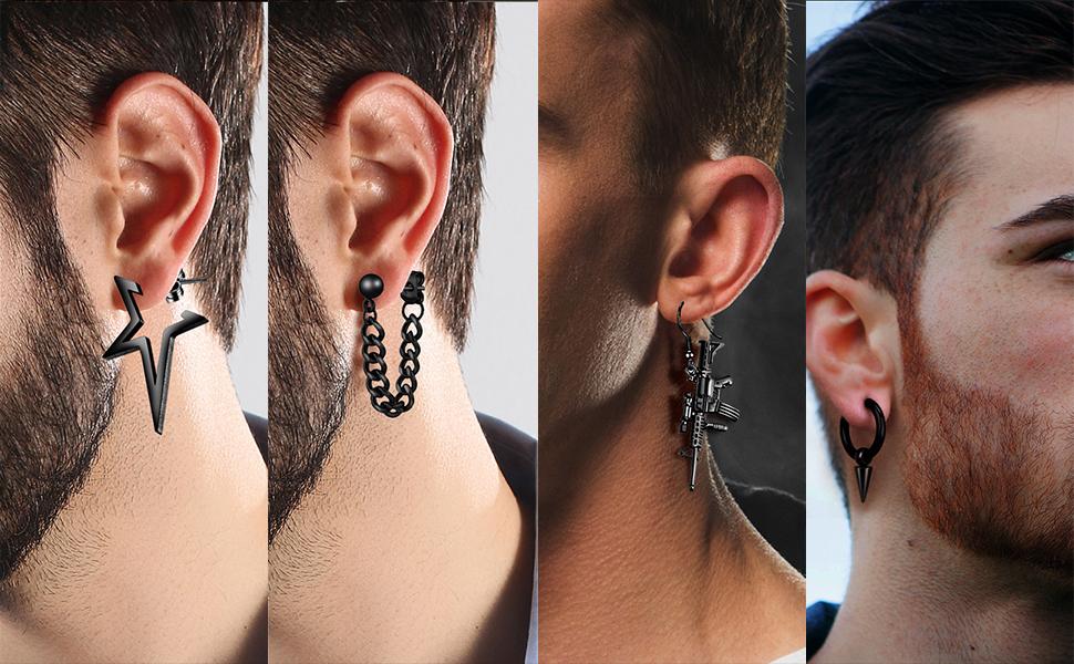 16 Pairs Punk Black Earrings Set for Men with Pendants, Chain-piercing Earrings, Suitable for Women and Unisex Wear, Stainless Steel Punk Earrings for Men,Screw Cone etc Hoop Long Chain Piercing Hoop Earrings Set 16 Pairs Punk Black Earrings Set for Men with Pendants, Chain-piercing Earrings, Suitable for Women and Unisex Wear, Stainless Steel Punk Earrings for Men,Screw Cone etc Hoop Long Chain Piercing Hoop Earrings Set