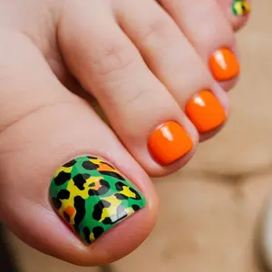 24pcs Press-On Nails Set, Leopard Print Short Square Toe False Nails, Includes Jelly Glue & File