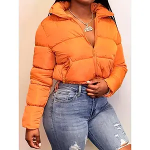 Zipper Warm Puffer Jackets For Winter Hiking Ski, Solid Color Crop Puffer Coat, Women's Clothing for Koningsdag/King's Day Collar Womenswear Tops Hoodie