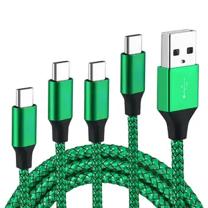 Type C Charger Cord Green USB C  Shiny Nylon Braided Rapid   4 Pack 10FT 2x6FT 3FT for Phone 15/16 Series Plus, Note 10/S10,  V30 G6,  Pixel (2.0)