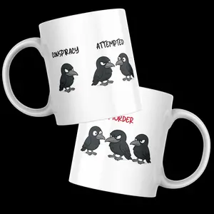 Crows Conspiracy Attempted Ceramic Coffee Mug Cute Crows Funny Design Unique Bird Art for Coffee Lovers