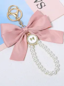 Gorgeous Matte Bow Keychain with Faux Pearl, Vintage Charm Beaded Bracelet, Perfect for Women & Girls, Ideal Gift for Valentines, Lightweight Keychain, Keychain for bags