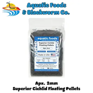 Superior Cichlid Pellets, 2mm-5/64" 50% Protein Floating Pellets for all Central and South American Cichlids and ALL Tropical Fish. FREE 4-Type Wafer Mix & 12-Type Pellet Mix Included