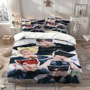 3Pcs TXT Member promotional photos Pattern Soft Comfortable Bedding Set, Ideal for Family Bedroom & Guest Room, Best Gift for Friends & Family, Suitable for Dorm This Holiday Season, 1 Duvet Cover 2 Pillowcases (No Insert)