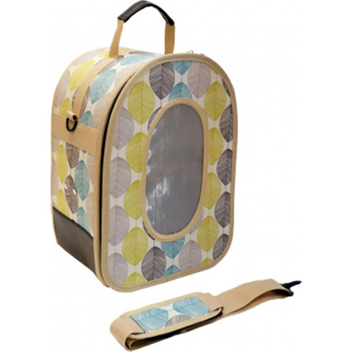 212 MAIN Large Soft-Sided Bird Travel Carrier - Tan Leaf, Mess Windows, Rounded Top Design, 13.5in x 9in x 18.5in, 3.5 lbs, Removable Perch, for Secure Carry of Birds