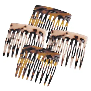 French Hair Side Comb - Small French Twist Hair Combs Decorative, Strong Hold Hair Clips for Women Girls Bun, 4 Pcs (Tortoise Shell, Leopard)