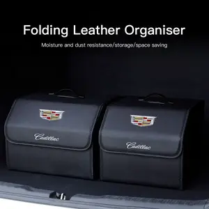 Car Emblem Leather Trunk Storage Box for Cadillac, Portable Foldable Organizer Bag for Auto Interior, Multiuse Tool Storage for Escalade Cts Ats Xts Ct4 Ct5 Xt5 Xt4 Xt6 Lyriq Srx, Car Organizer, Car Organization Supplies
