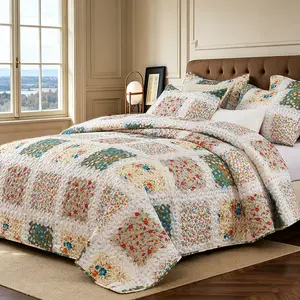 Anna's Garden Reversible Quilt Bedding Set,Premium Stitched Quilted Coverlet with 2 Pillow Shams,Vibrant Digital Print Bedspread, No Shrinkage & Anti-deform Soft All Season Bed Set for Queen/King Size Bedroom Decor