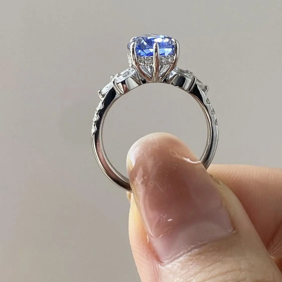 Women’s Engagement Simulated Sapphire & Simulated CZ Base Alloy Ring, Luxe Proposal Wedding Jewelry & Noble Gentle Feminine Holiday Gift Wear