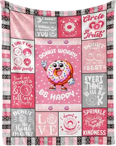 Donut Throw Blanket - Soft Donut Blankets for Girls Boys Kids Donut Lovers - Warm Food Throw Blankets for All Season Lap, Chair, Sofa Home Bedroom Decor