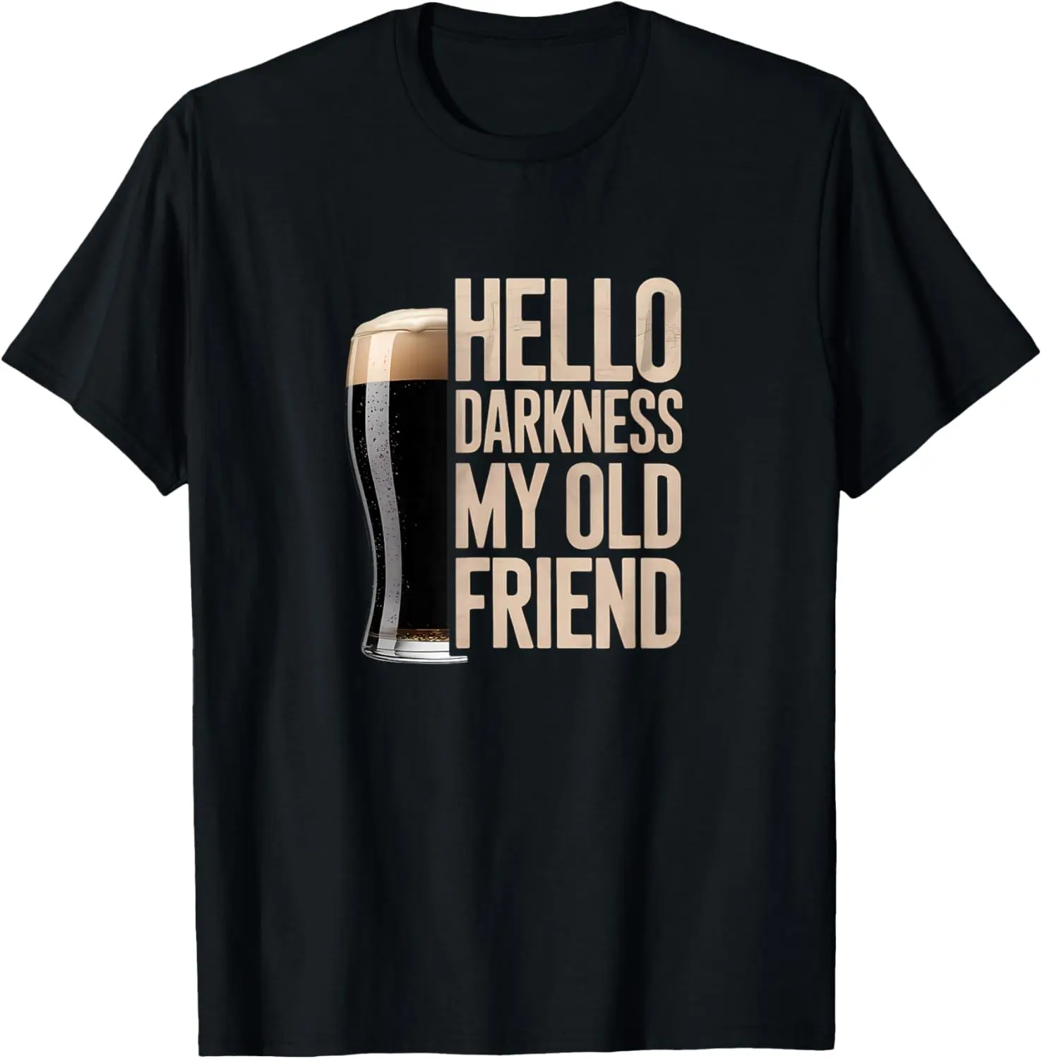 Lady's 100% Cotton Short-Sleeve Everyday Graphic T-Shirt - "Hello Darkness My Old Friend" Design, Streetwear for Stout Beer Lovers