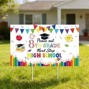 8th Grade Graduation Yard Sign with Stakes - Peace Out 8th Grade Next Stop High School - Colorful Outdoor Lawn Decorations for Middle School , Garden & School Campus Decor, 17 x 10.3 Inch