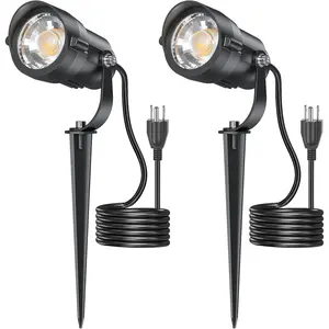 12W Spot Lights Outdoor 110V to 120V Landscape Lighting  Spotlight with 4.9ft 3-Plug LED Plug in Landscape Lights for Yard Gardern Decorations 2900K 2Packs