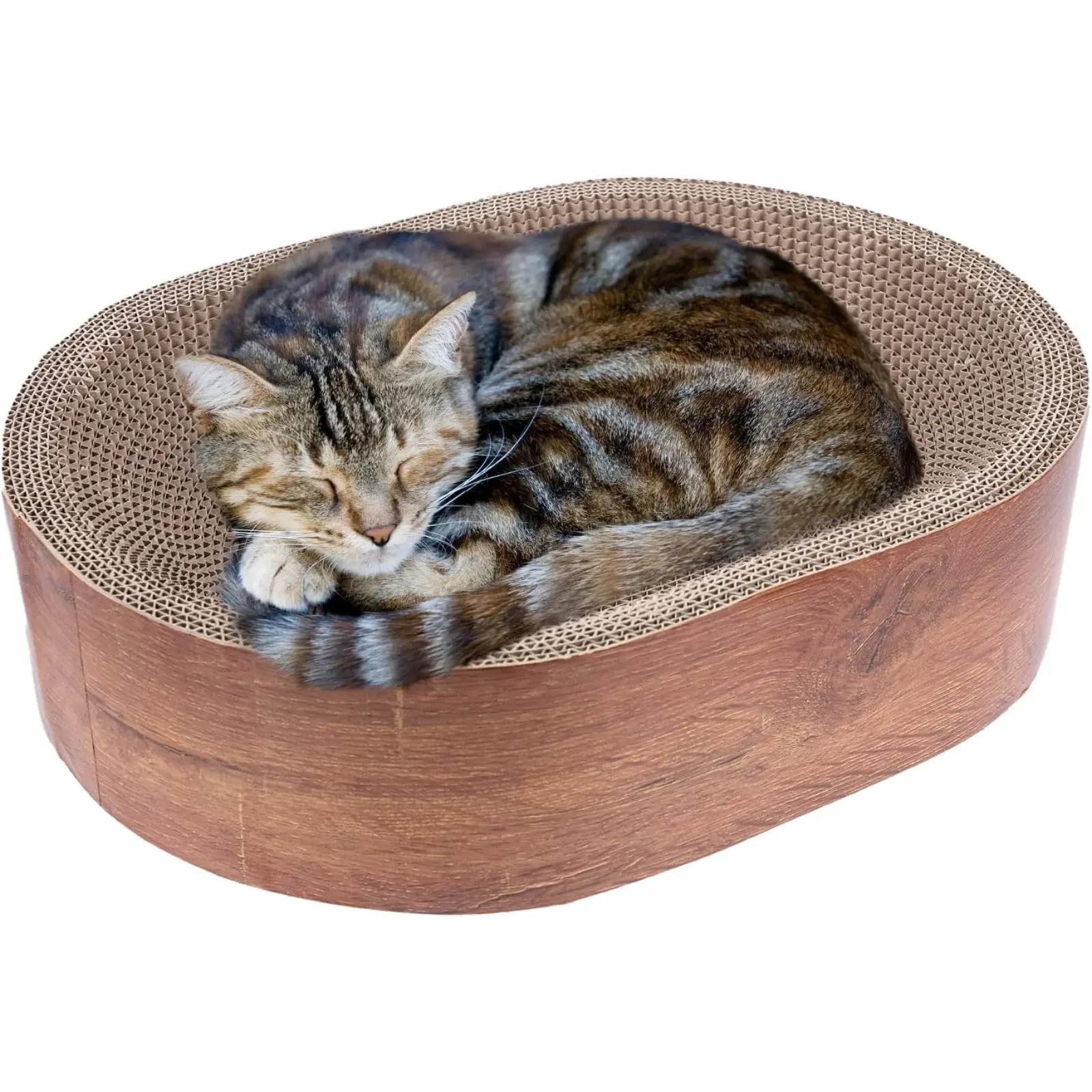 Oval Cat Scratcher Bed 2 in 1 - Breathable Corrugated Cardboard Scratch Pad & Resting Bowl for Indoor Cats Protecting Furniture & Carpets