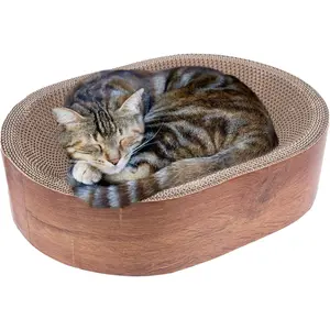 Oval Cat Scratcher Bed 2 in 1 - Breathable Corrugated Cardboard Scratch Pad & Resting Bowl for Indoor Cats Protecting Furniture & Carpets