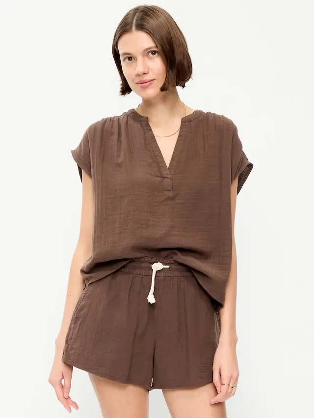 Old Navy Women's Short-Sleeve Crinkle Gauze Popover Top