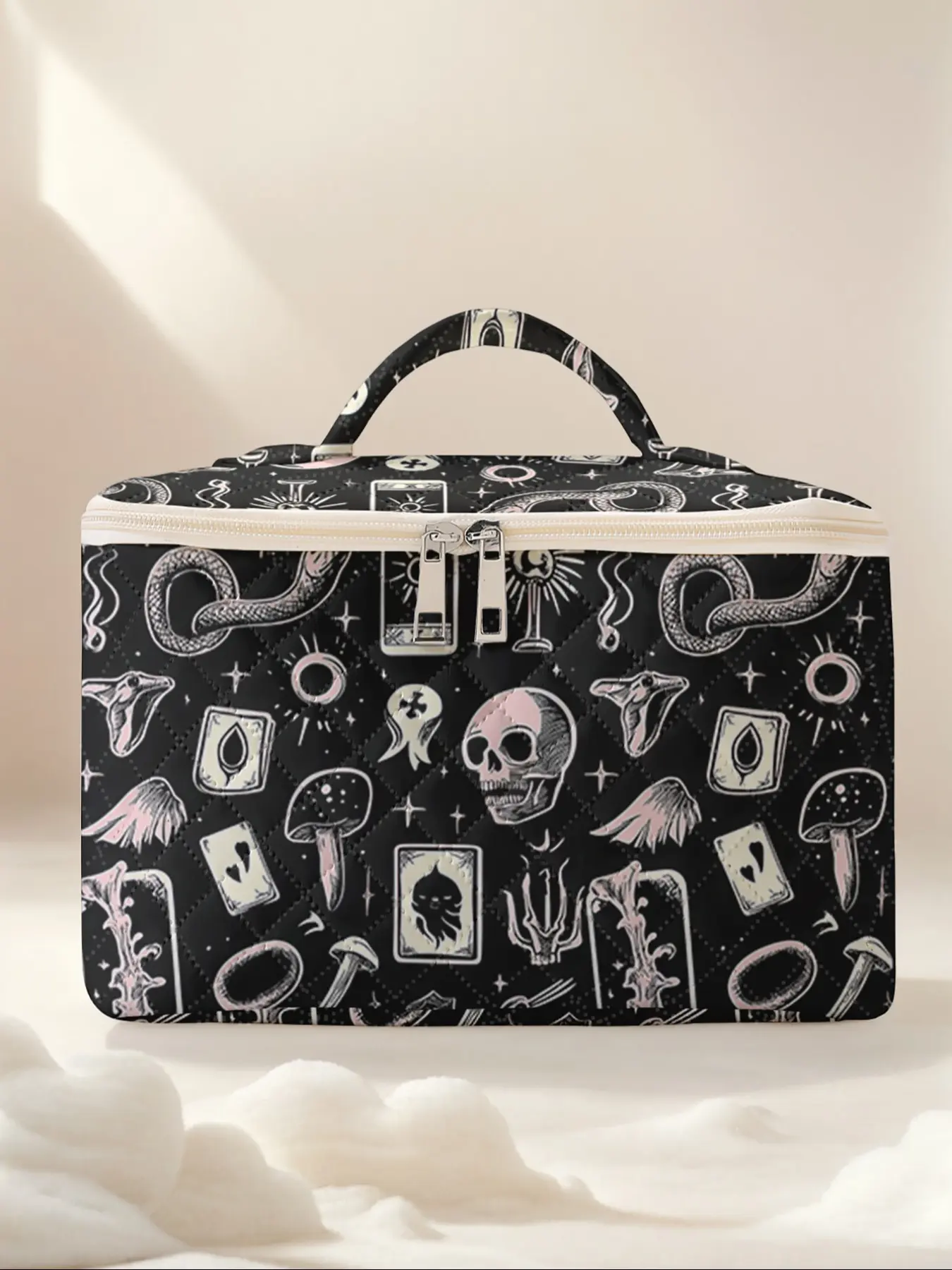 Cartoon Skull Print Travel Makeup Bag, Portable Cosmetic Organizer, Large Capacity Toiletry Storage Box, Cute Fashionable Design, Travel Cosmetic Bags, Travel Beauty Bag, Makeup Pouch, Cosmetics Organizer