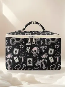 Cartoon Skull Print Travel Makeup Bag, Portable Cosmetic Organizer, Large Capacity Toiletry Storage Box, Cute Fashionable Design, Travel Cosmetic Bags