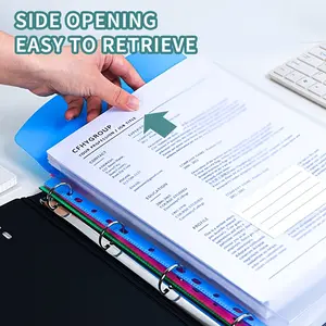 3pcs A4 High-Capacity Bulk File Folders with 11-Hole Binding Rings, PP Material, Durable and Reusable Document Storage for Students and Professionals, Expandable Button and Label Pockets, Suitable for School, Home, Office, Commute, Travel - Portable