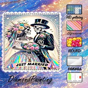 DIY 5D Flocking Fabric Diamond Painting Kit, AB Diamonds, Mermaid Dust Diamonds, Crystal Diamonds Skull, Newlyweds, Bouquet Diamond Embroidery, Special Craft Diamond Art Set, Needlework, Wall Decor, Gift for Family, Loved Ones, and Friends.