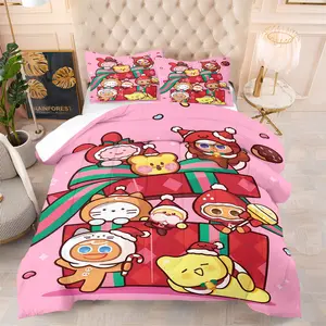 Cute Style Printed Comforter Set, One Comforter And 1/2 Coreless Pillowcase In Red, Green and Gold, Fashionable and Warm Bedroom Bedding