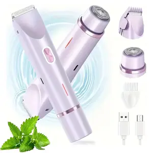 Bikini Trimmer for Women, Electric Shaver and Razor Rechargeable 2-in-1 Bodyand Facial Hair Removal Double Head forPainless Trimming of Pubic Face UnderarmLegs,IPX7 Waterproof, pink, Shaver Razors