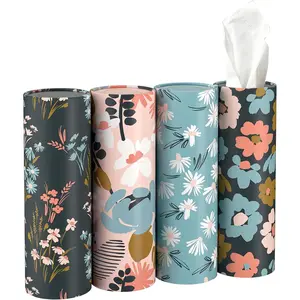 4 Pack  &  Tissue Holder with 3-ply Facial Tissues, Cylinder, Round Container for Office, Bathroom (Floral )