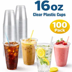 Clear Plastic Cups for Cold Drinks 16oz Disposable Party Cups Juice Soda Ice Coffee 100 Sets Pack Versatile Use