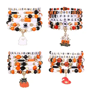 OIDEA Halloween Boho Bracelets Set for Women, Adjustable Stretch Beaded Stackable Wristbands, 24 Piece Pumpkin Gift