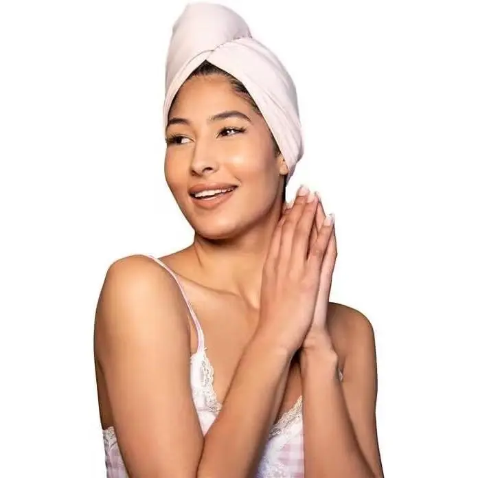 Tee Shirt Drying Wrap, Frizz Free, Soft & Lightweight&Flexible, Hair Drying Turban, Gentle Drying Towel Wrap with Button, for Long Hair (Pink)
