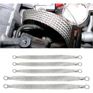 Automotive Ground Strap Kit, 3PCS 10"*1/2" & 2PCS 13"*1/2" Auto Engine Ground Strap, Heavy Duty Flat Braided Tinned Copper Ground Strap, Universal Ground Cable Strap for Most Cars