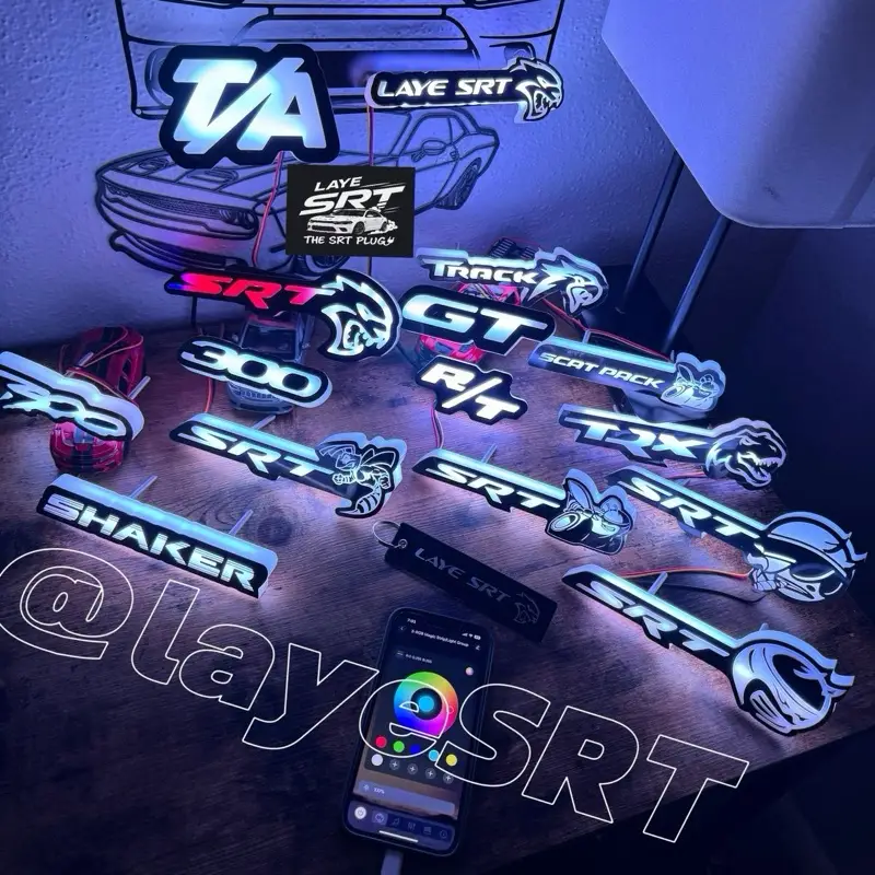 SRT, Hellcat, Scat Pack, R/T , 300, Daytona, SXT ,GT, TRX, Trackhawk LED Grill Emblem Decoration RGB for Charger, Challenger, Grand Cherokee and Duran