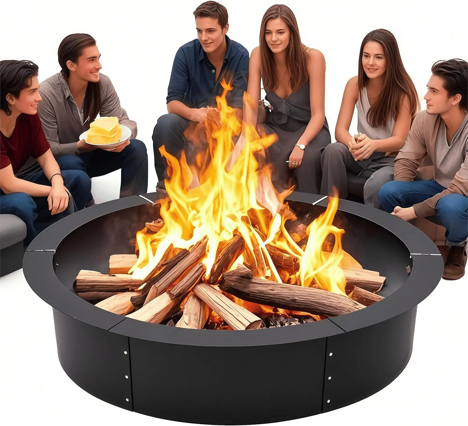 GARVEE 60-Inch Smokeless Fire Pit Ring with Easy Install Iron Sheets, Ventilation Holes for Optimal Wood Burning, Durable Painted Steel for Outdoor or Underground Use in Camping, Garden, Terrace, Backyard