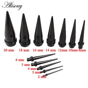 (TAKE NOTE SIZE) Pair Clear BLACK Ear Taper Plug Stretcher Expander Gauge Acrylic Piercings