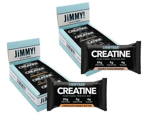 JiMMYBAR! Creatine Protein Variety Pack 24 Count Box 20g Protein 5g Creatine Chocolate Peanut Butter & Double Fudge Brownie Natural Snack
