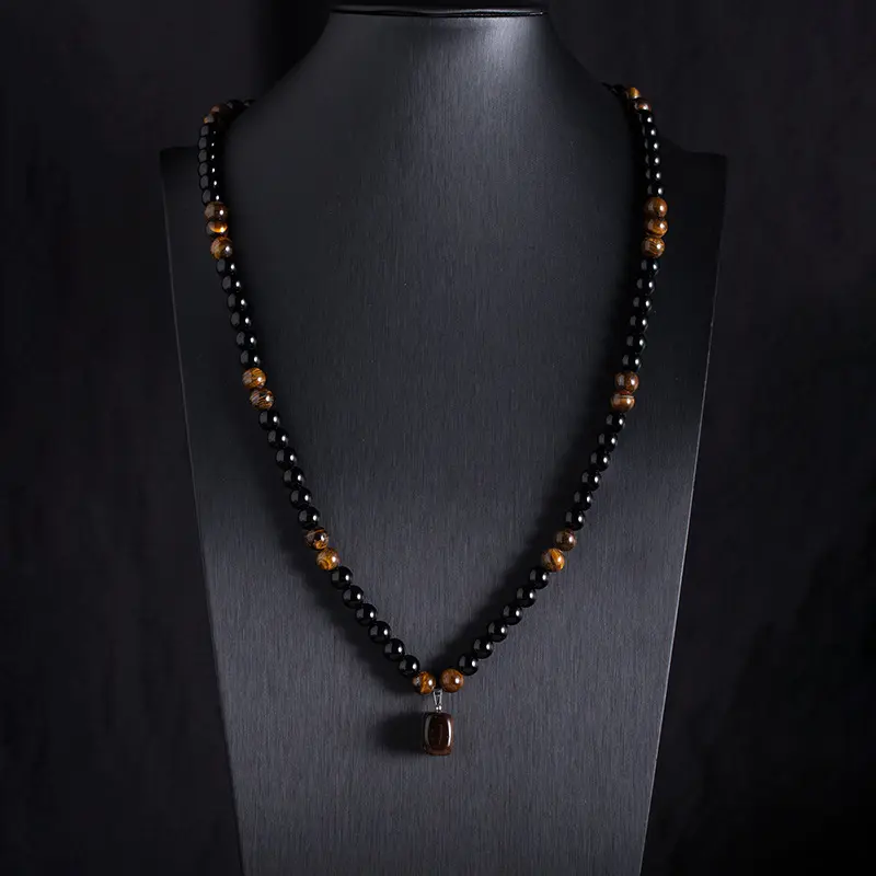 Bold Gemstone Jewellery Gift Set for Adults, Black Obsidian Amulet Necklace & 8mm Pendant Bracelet with Green Aventurine, Ideal for a Themed Party, Tiger’s Eye, Auspicious, Aventurine Green Stone Jewelry Sets, Crystal And Stone Mix, Green Necklace+8Mm Bra
