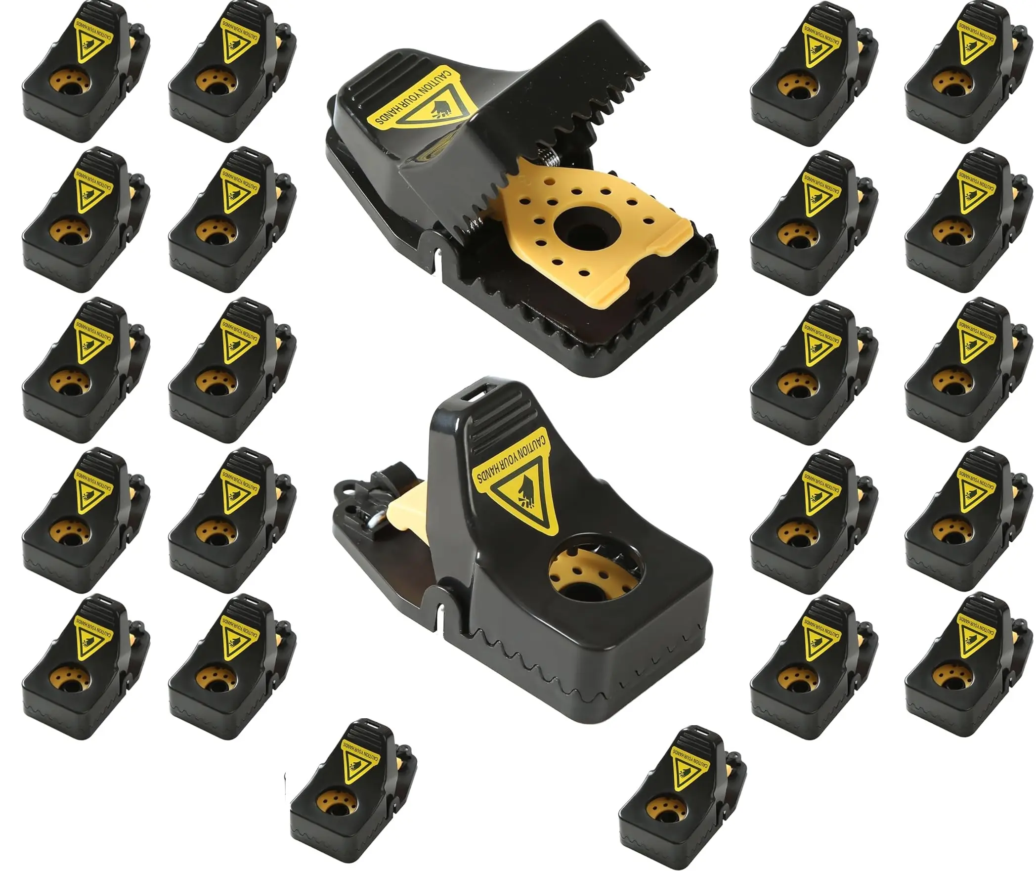 24-Pack Black & Yellow Mouse T-R-A-P-S Reusable R-o-d-e-n-t Control Devices Quick Sanitary Safe Solution with Sensitive Trigger for Indoor Outdoor Use Durable Washable ABS Plastic S-n-a-p T-r-a-p Mechanism Hands-Free Release System