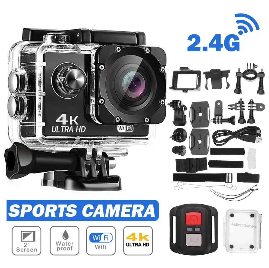 1080P HD Sports Action Camera for Pools & Hot Tubs, 30m Underwater Waterproof Snorkeling Cam with Helmet Mount, Fixed Mount, Bicycle Stand, Timer, LCD Screen, Micro SD Card, Rechargeable Battery, Remote, Charging & Multifunctional Accessories