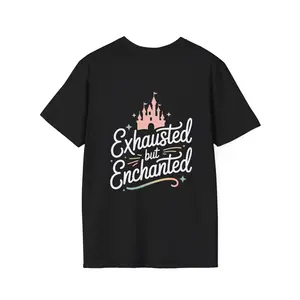 Exhausted But Enchanted T-Shirt, Dreamer Tee, Caffeine Lover Shirt, Pixie Dust Top, Magical Unisex Tee, Soft Pastel Castle Shirt