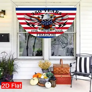 1pc America's 250th Anniversary Garden Fence Flag, Semi-Circular Bald Eagle & Lightning Bolt Design, Patriotic Outdoor Yard Decor for 4th of July 2026, Symbol of Freedom 1776-2026