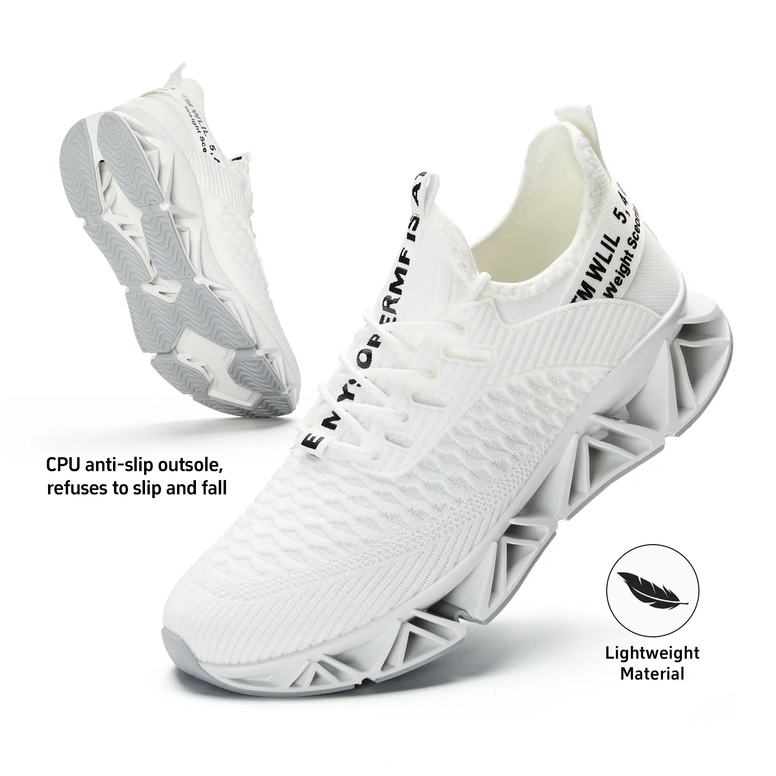 Men's White Training Sneakers - Lightweight Breathable Mesh Shoes with Shock-Absorbing Soles for Gym Workouts, Jogging