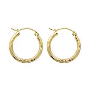 14K Gold Budded Diamond-Cut Hoop Earrings