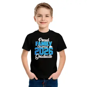 2026 graduating class's proud family photo pattern printed T-shirt, suitable for boys, size range is 3Y - 13Y Graphic Tees Crewneck Shortsleeve Tee